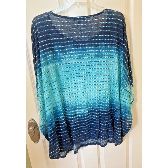 Lauren Ralph Lauren Top 3X Blue Tie Dye Linen Poncho Beach Cover Boho Chic Flowy - Picture 4 of 4